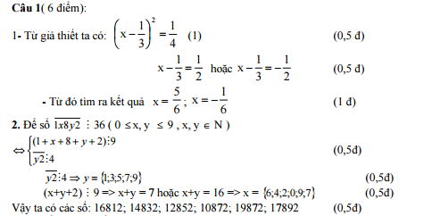 Đáp án môn toán