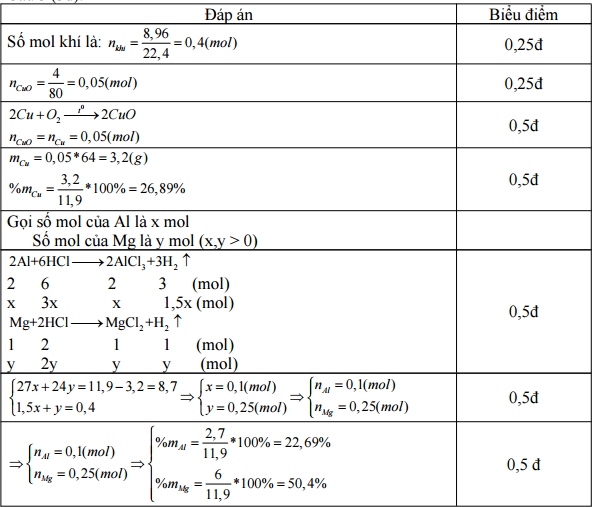 đáp án môn Hóa học lớp 9