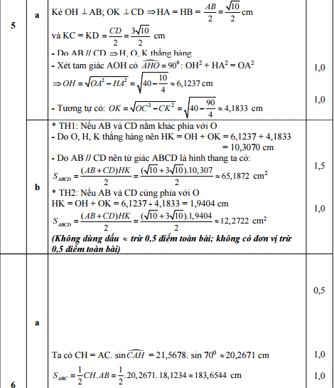 Đáp án đề thi HSG môn toán lớp 9