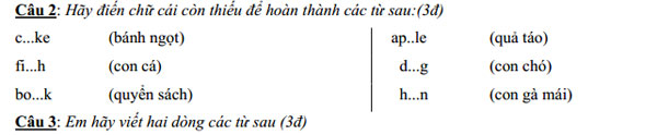 Đề thi học kỳ 1 môn tiếng Anh lớp 1