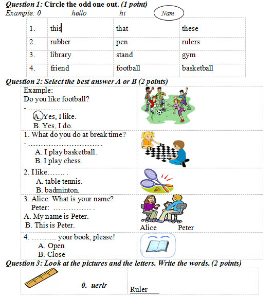 Đề kiểm tra học kỳ 1 môn tiếng Anh lớp 3 có đáp án Đề thi học kỳ 1 môn tiếng Anh lớp 3