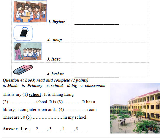 Đề kiểm tra học kỳ 1 môn tiếng Anh lớp 3 có đáp án Đề thi học kỳ 1 môn tiếng Anh lớp 3
