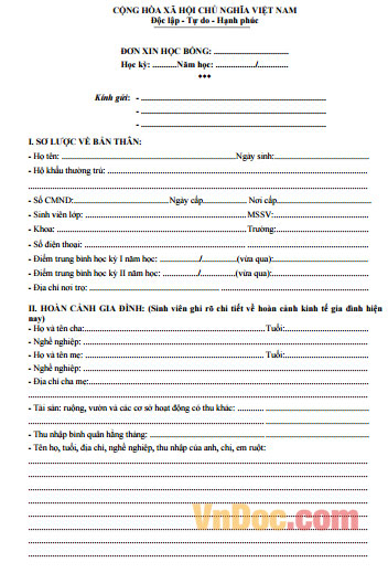 Đơn xin học bổng