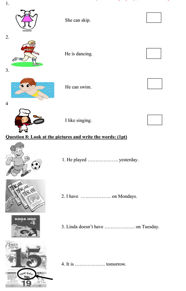 Đề thi học kỳ 1 môn tiếng Anh lớp 4 MỚI NHẤT có file nghe và đáp án Đề thi học kỳ 1 môn tiếng Anh lớp 4