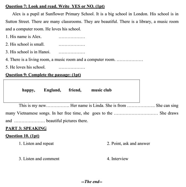 Đề thi học kỳ 1 môn tiếng Anh lớp 4 MỚI NHẤT có file nghe và đáp án Đề thi học kỳ 1 môn tiếng Anh lớp 4