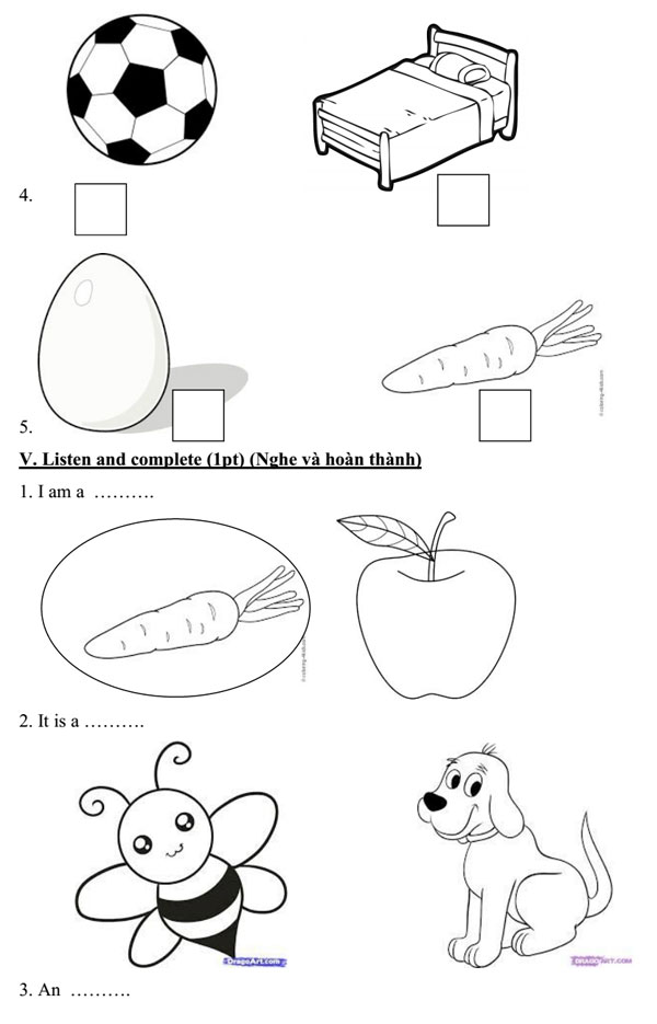 Đề thi học kỳ 1 môn tiếng Anh lớp 1 