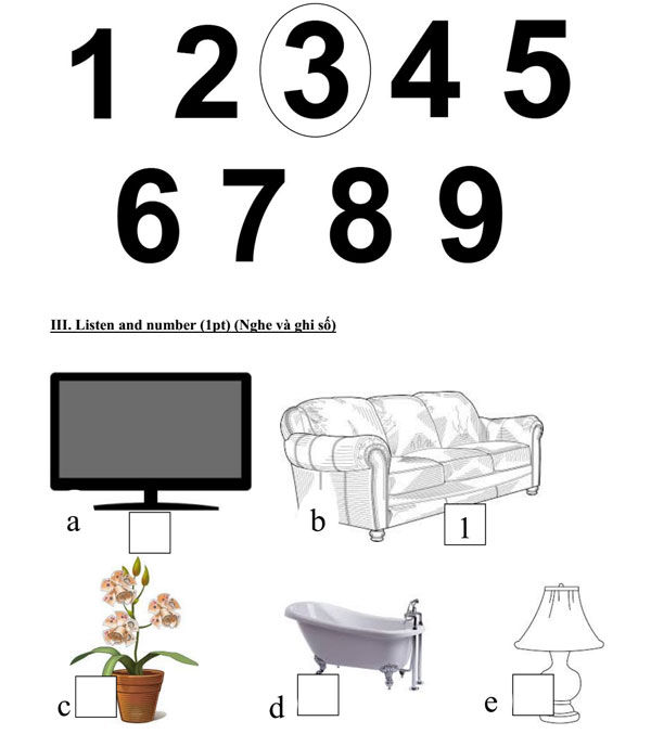 Đề thi học kỳ 1 môn tiếng Anh lớp 2 MỚI NHẤT có file nghe và đáp án Đề thi học kỳ 1 môn tiếng Anh lớp 2