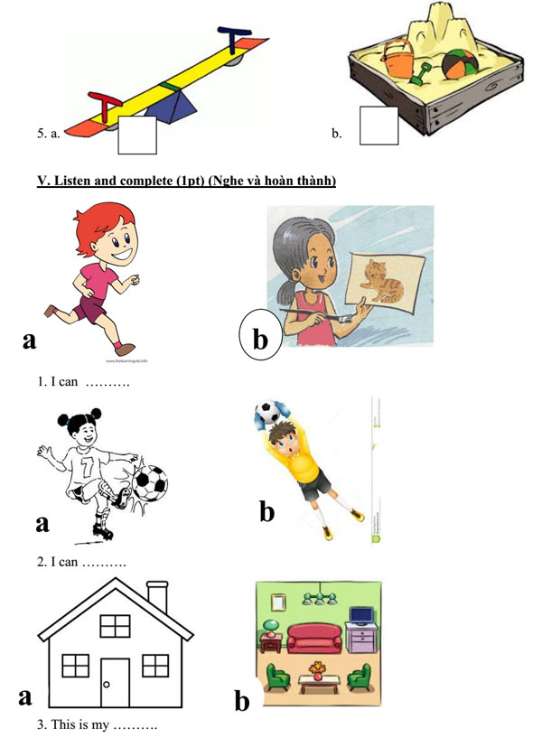 Đề thi học kỳ 1 môn tiếng Anh lớp 2 MỚI NHẤT có file nghe và đáp án Đề thi học kỳ 1 môn tiếng Anh lớp 2