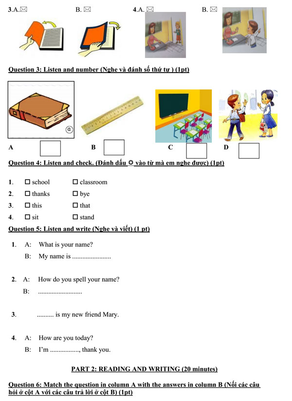 Đề thi học kỳ 1 môn tiếng Anh lớp 3 có đáp án Đề thi học kỳ 1 môn tiếng Anh lớp 3
