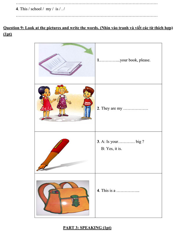 Đề thi học kỳ 1 môn tiếng Anh lớp 3 có đáp án Đề thi học kỳ 1 môn tiếng Anh lớp 3