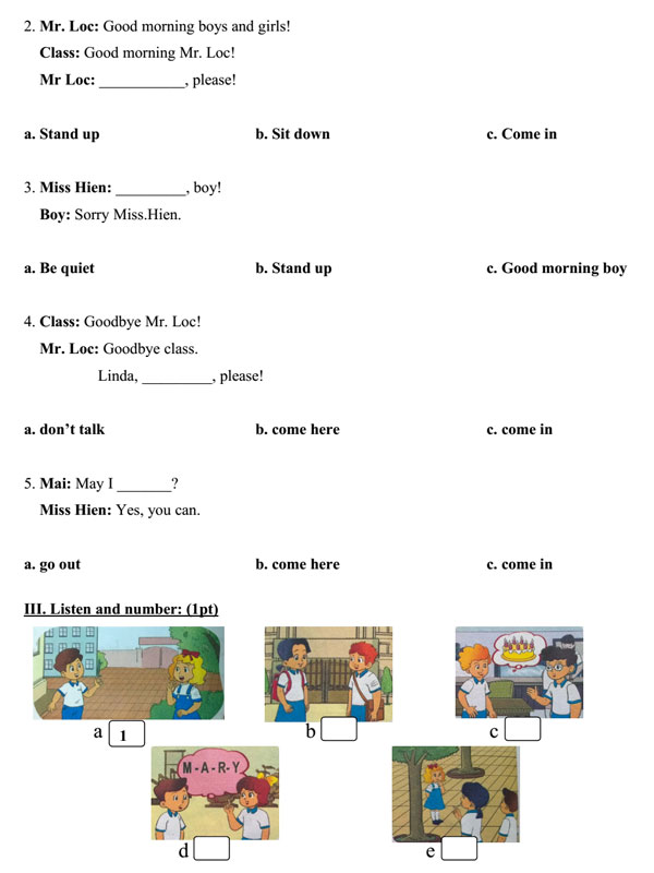 Đề thi học kỳ 1 môn tiếng Anh lớp 3 