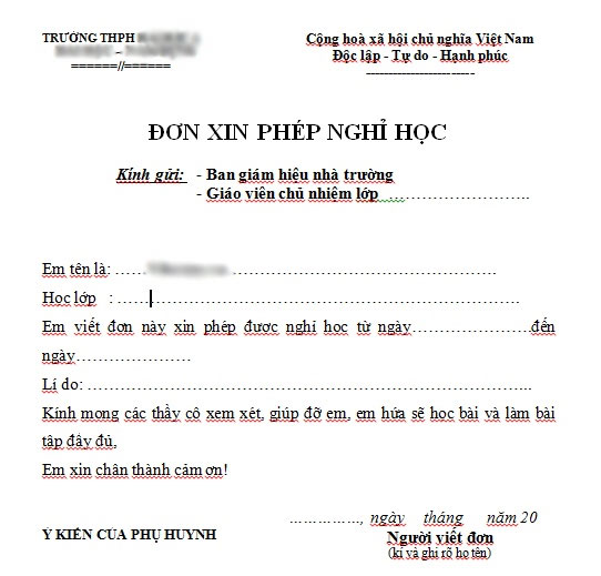 Cách viết đơn xin nghỉ học, nghỉ phép