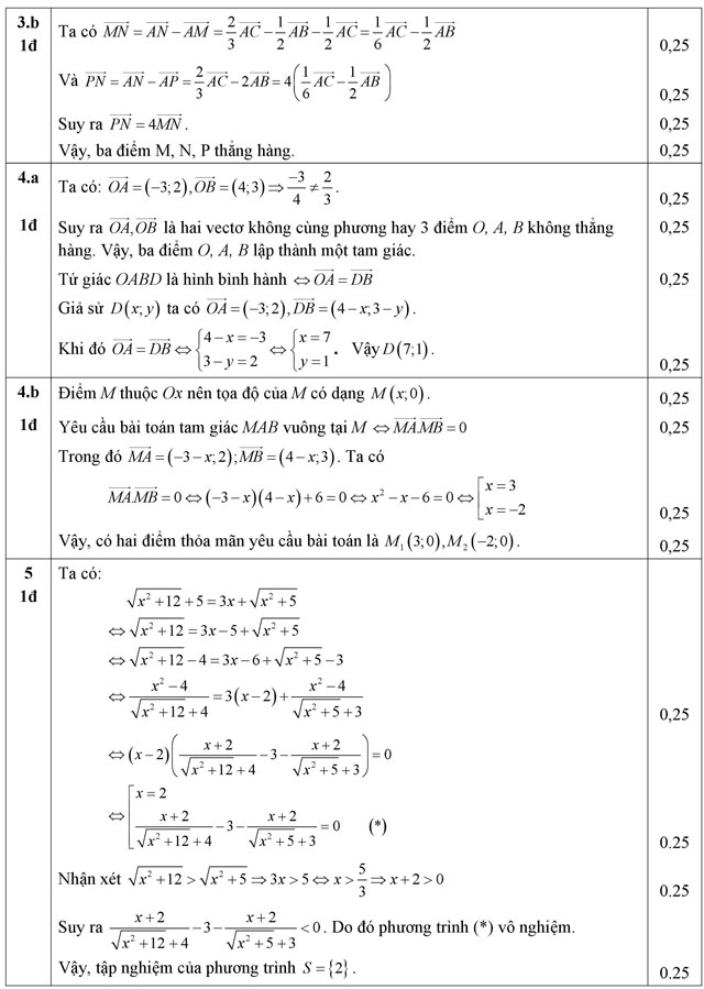 Đáp án - Đề thi học kỳ 1 lớp 10 môn Toán