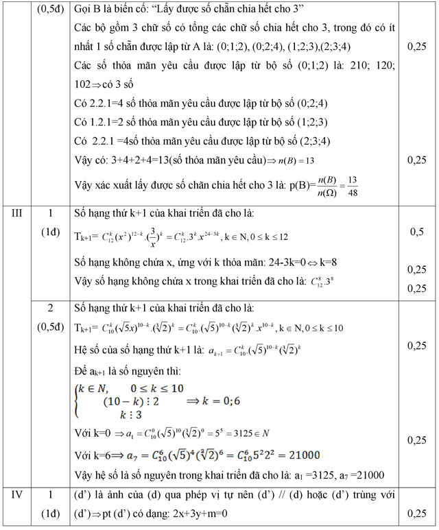 Đáp án - Đề thi học kỳ 1 môn Toán lớp 11