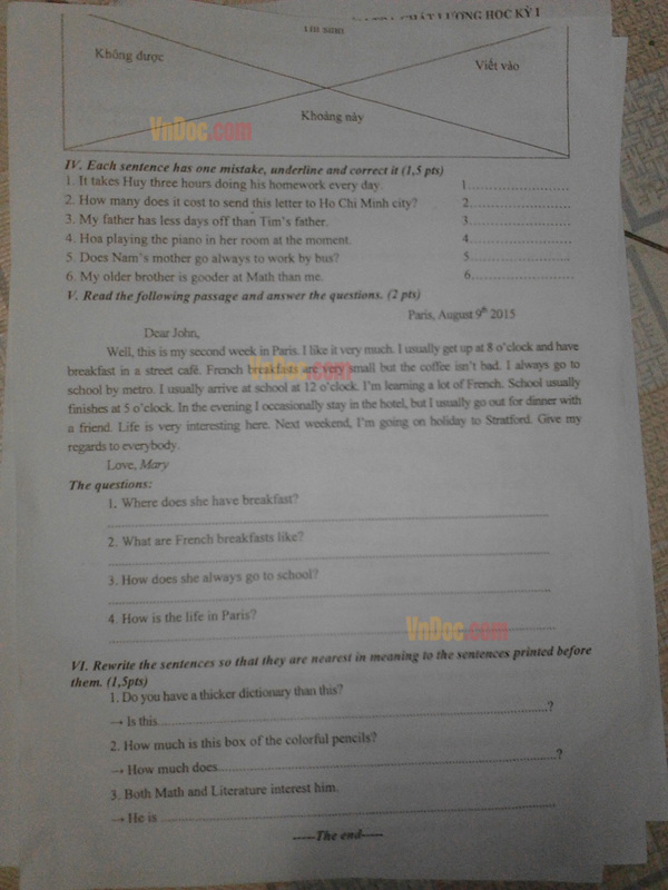 Đề thi học kỳ 1 môn tiếng Anh lớp 7 có đáp án Đề kiểm tra học kỳ 1 môn tiếng Anh lớp 7