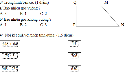 Đề thi hki 1 môn Toán lớp 3 Đề thi hki 1 môn Toán lớp 3