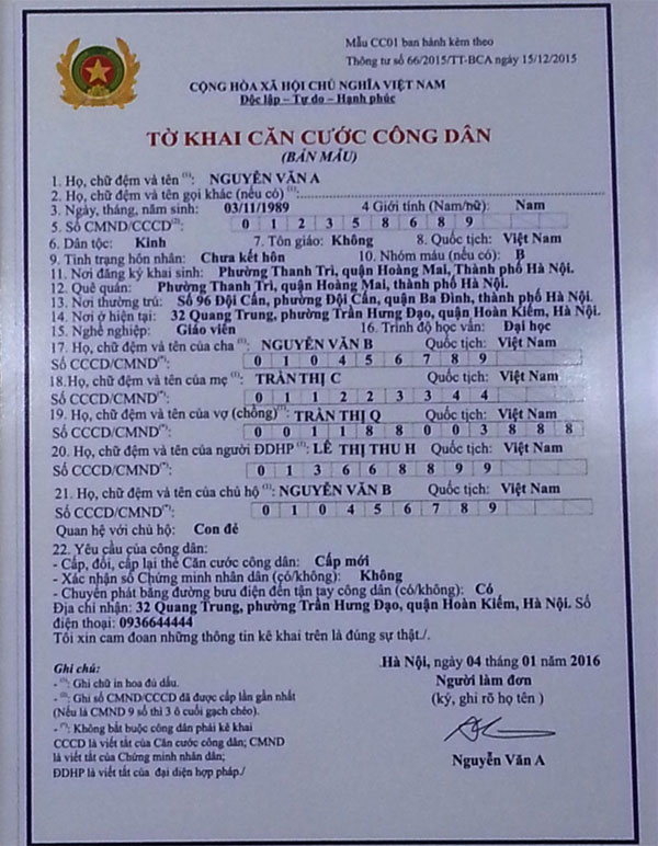 Mẫu khai làm thẻ Căn cước công dân chuẩn theo quy định. Mẫu khai làm thẻ Căn cước công dân chuẩn theo quy định.