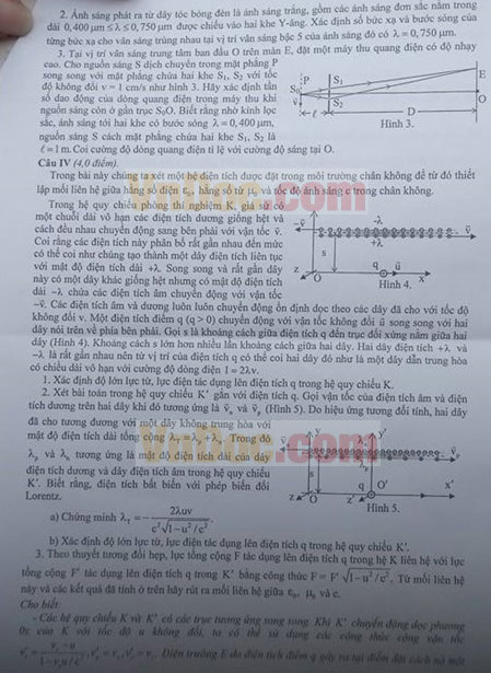 Đề thi học sinh giỏi quốc gia THPT môn Vật lý năm 2016