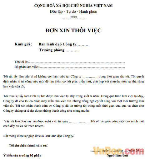 Mẫu đơn xin nghỉ việc, thôi việc Mẫu đơn xin nghỉ việc, thôi việc