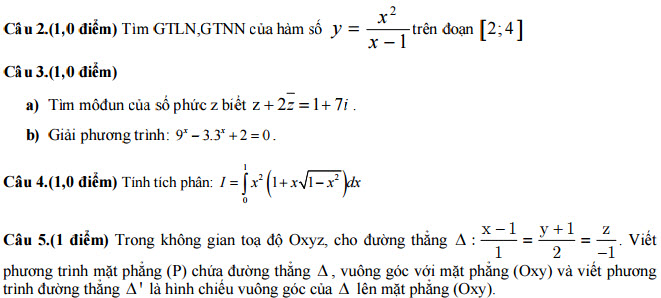Đề thi thử THPT Quốc gia năm 2016 môn Toán trường THPT Trần Hưng Đạo, Đăk Nông (Lần 2) Đề thi thử THPT Quốc gia môn toán 2016
