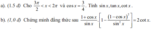 Đề kiểm tra học kỳ II môn Toán lớp 10 có đáp án