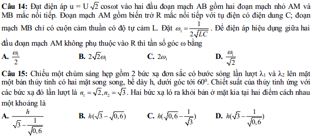 Đề thi thử THPT Quốc gia môn Lý có đáp án