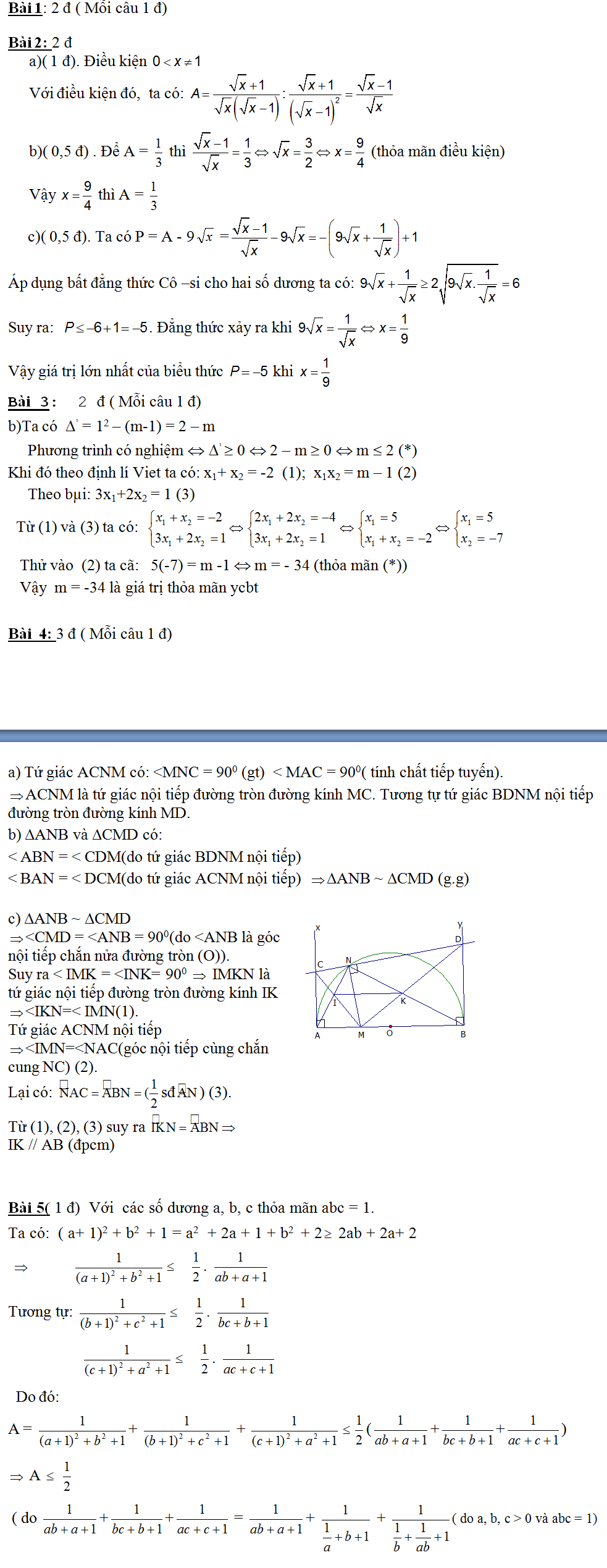 Đáp án đề thi thử vào lớp 10 môn Toán