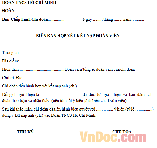 BIÊN BẢN HỌP XÉT KẾT NẠP ĐOÀN VIÊN