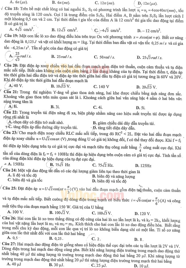 Đề thi thử THPT Quốc gia môn Vật lý năm 2016