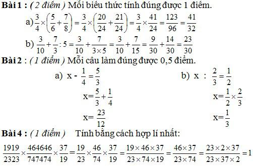 Đáp án đề thi môn Toán lớp 4