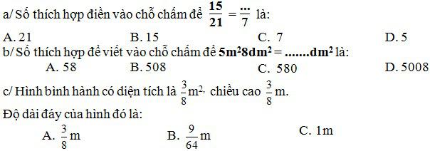 Đề thi học kì 2 môn Toán lớp 4