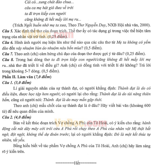 Đề thi thử THPT Quốc gia năm 2016 môn Ngữ văn