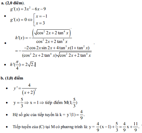 Đáp án đề kiểm tra học kỳ II môn Toán lớp 11