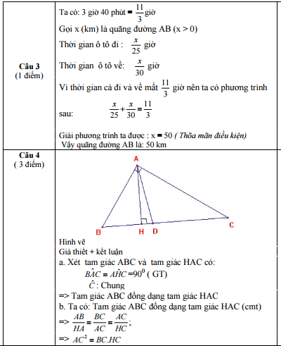 Đề thi học kì 2 môn Toán lớp 8