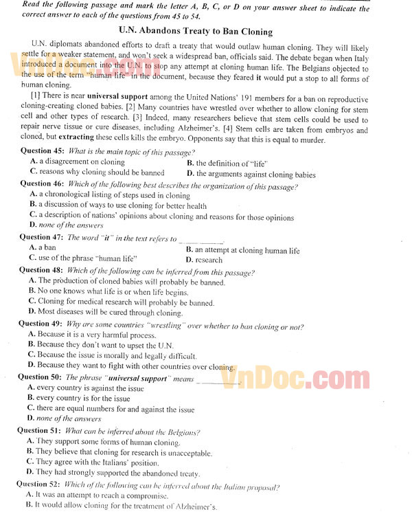 Đề thi thử THPT Quốc gia năm 2016 môn Tiếng Anh Đề thi thử Đại học năm 2016 môn Tiếng Anh