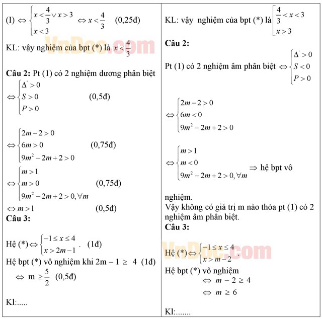 Đáp án đề thi giữa học kì 2 môn Toán lớp 10 (nâng cao)