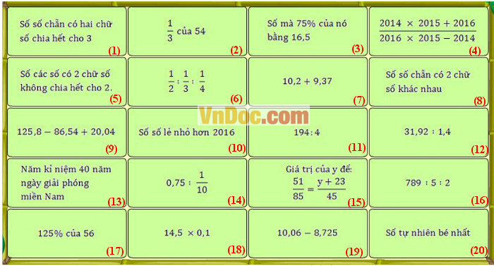 Đề thi Violympic Toán lớp 5 vòng 19
