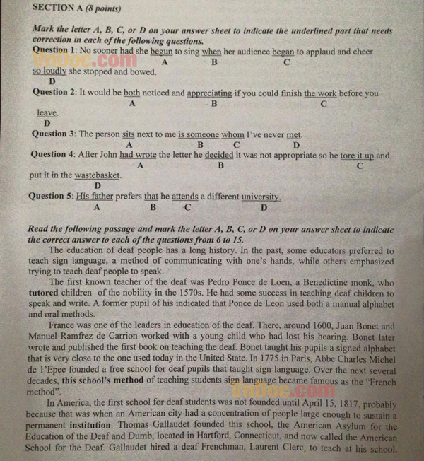 Đề thi thử THPT Quốc gia năm 2016 môn Tiếng Anh 