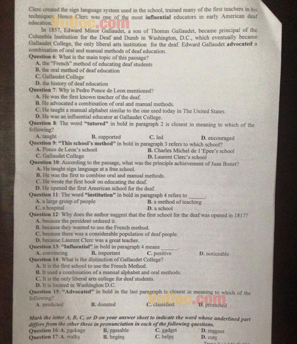 Đề thi thử THPT Quốc gia năm 2016 môn Tiếng Anh    