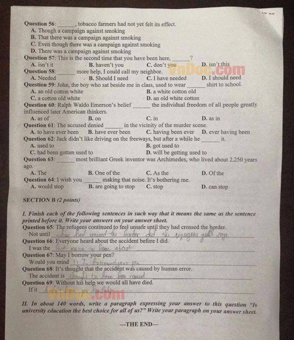 Đề thi thử THPT Quốc gia năm 2016 môn Tiếng Anh    