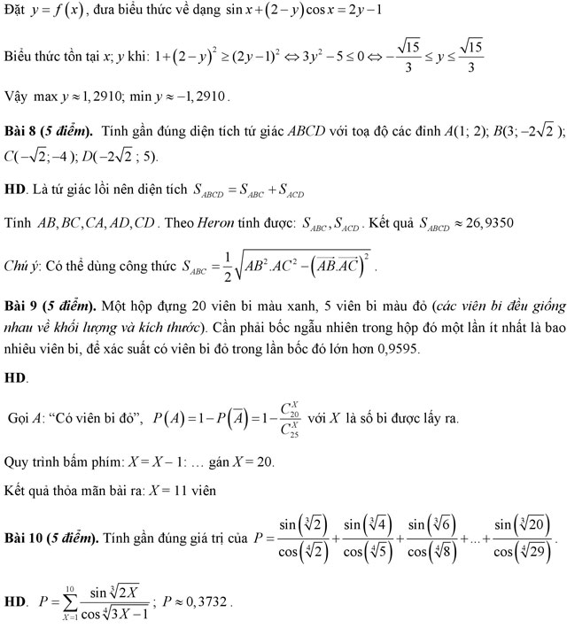 Đáp án đề thi HSG giải toán trên máy tính cầm tay lớp 11