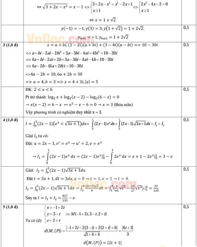 Đáp án đề thi thử THPT Quốc gia năm 2016 môn Toán Đáp án đề thi thử THPT Quốc gia năm 2016 môn Toán