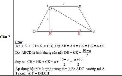 Đáp án đề thi tuyển sinh vào lớp 10 môn Toán
