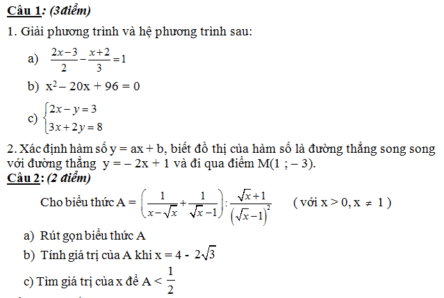 Đề thi thử vào lớp 10 môn Toán 