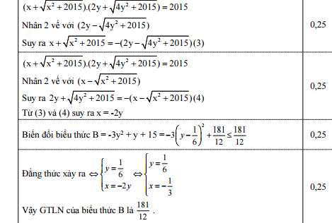 Đáp án đề thi môn Toán lớp 9