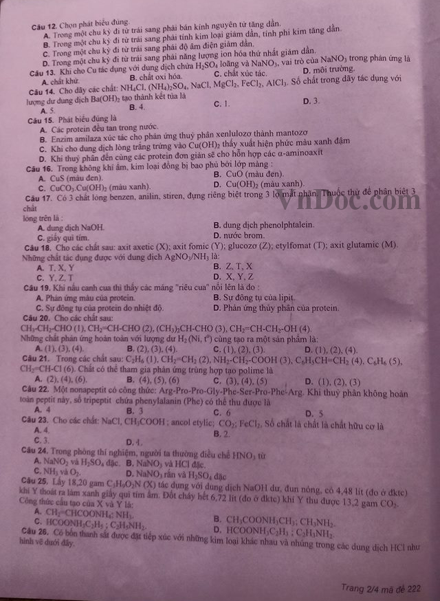 Đề thi thử Đại học môn Hóa có đáp án