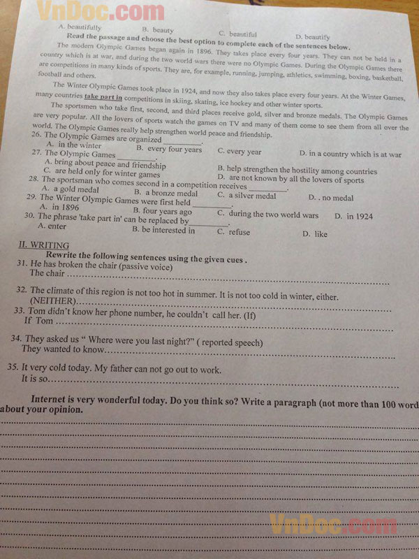 Đề thi học kỳ 2 môn Tiếng Anh lớp 12 Đề kiểm tra học kỳ 2 môn Tiếng Anh lớp 12