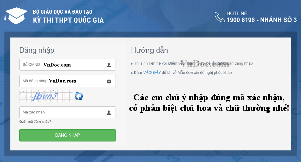 Không đăng nhập được vào hệ thống thptquocgia của Bộ giáo dục