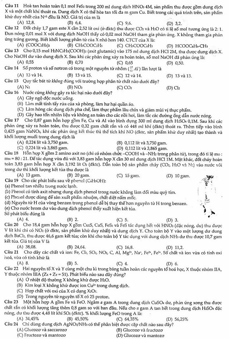 Đề thi thử Đại học môn Hóa học có đáp án