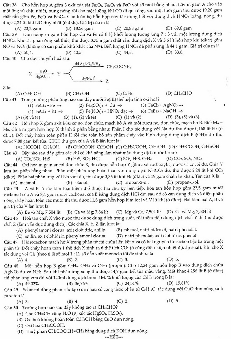 Đề thi thử Đại học môn Hóa có đáp án